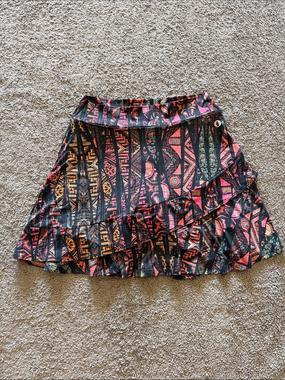 Dona Jo Colorful Aztec Print Ruffle Skater Skirt - Multi